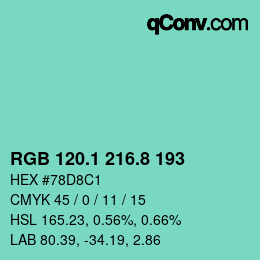 カラーコード: RGB 120.1 216.8 193 | qconv.com