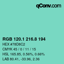 カラーコード: RGB 120.1 216.8 194 | qconv.com