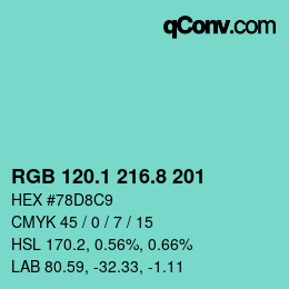 Color code: RGB 120.1 216.8 201 | qconv.com