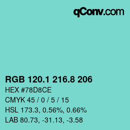 Color code: RGB 120.1 216.8 206 | qconv.com