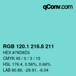Color code: RGB 120.1 216.8 211 | qconv.com