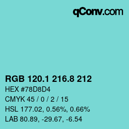 Color code: RGB 120.1 216.8 212 | qconv.com