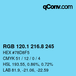 Color code: RGB 120.1 216.8 245 | qconv.com