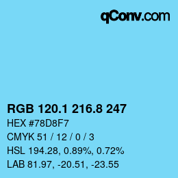 カラーコード: RGB 120.1 216.8 247 | qconv.com