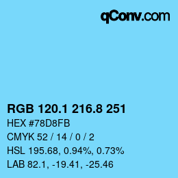カラーコード: RGB 120.1 216.8 251 | qconv.com
