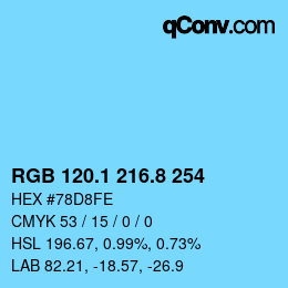 Color code: RGB 120.1 216.8 254 | qconv.com