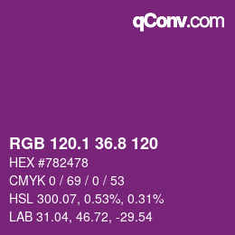 カラーコード: RGB 120.1 36.8 120 | qconv.com