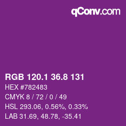 カラーコード: RGB 120.1 36.8 131 | qconv.com