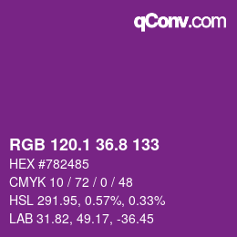 カラーコード: RGB 120.1 36.8 133 | qconv.com
