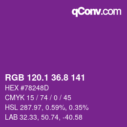 カラーコード: RGB 120.1 36.8 141 | qconv.com