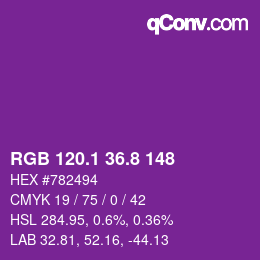 カラーコード: RGB 120.1 36.8 148 | qconv.com
