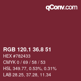 カラーコード: RGB 120.1 36.8 51 | qconv.com