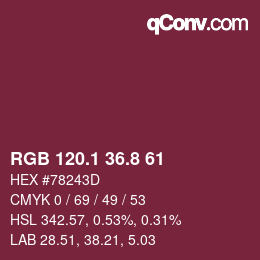 カラーコード: RGB 120.1 36.8 61 | qconv.com