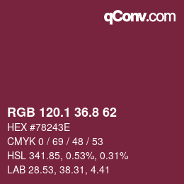 カラーコード: RGB 120.1 36.8 62 | qconv.com