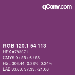 カラーコード: RGB 120.1 54 113 | qconv.com