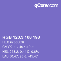 カラーコード: RGB 120.3 108 198 | qconv.com