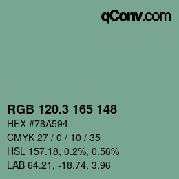 カラーコード: RGB 120.3 165 148 | qconv.com