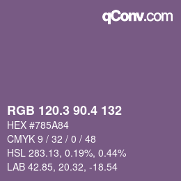 カラーコード: RGB 120.3 90.4 132 | qconv.com