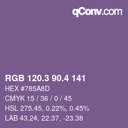 カラーコード: RGB 120.3 90.4 141 | qconv.com