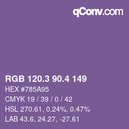 カラーコード: RGB 120.3 90.4 149 | qconv.com