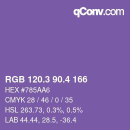 カラーコード: RGB 120.3 90.4 166 | qconv.com