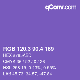 カラーコード: RGB 120.3 90.4 189 | qconv.com