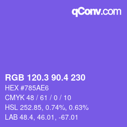 カラーコード: RGB 120.3 90.4 230 | qconv.com