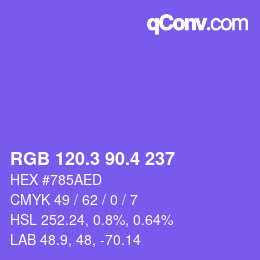 カラーコード: RGB 120.3 90.4 237 | qconv.com