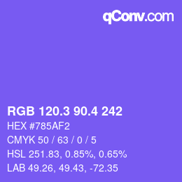 カラーコード: RGB 120.3 90.4 242 | qconv.com