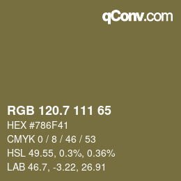 カラーコード: RGB 120.7 111 65 | qconv.com