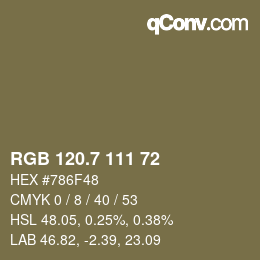 カラーコード: RGB 120.7 111 72 | qconv.com
