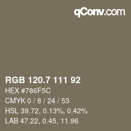 カラーコード: RGB 120.7 111 92 | qconv.com