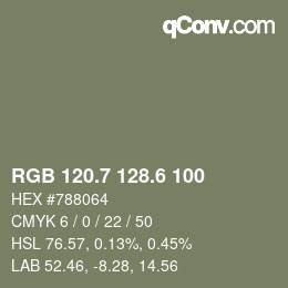 カラーコード: RGB 120.7 128.6 100 | qconv.com