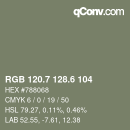 カラーコード: RGB 120.7 128.6 104 | qconv.com