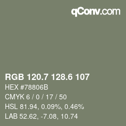 カラーコード: RGB 120.7 128.6 107 | qconv.com