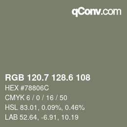 カラーコード: RGB 120.7 128.6 108 | qconv.com