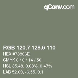 カラーコード: RGB 120.7 128.6 110 | qconv.com