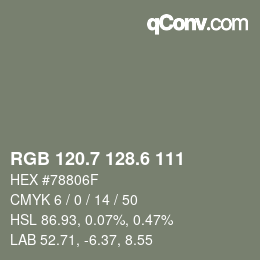 カラーコード: RGB 120.7 128.6 111 | qconv.com