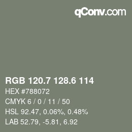 カラーコード: RGB 120.7 128.6 114 | qconv.com