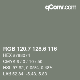 カラーコード: RGB 120.7 128.6 116 | qconv.com