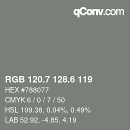 カラーコード: RGB 120.7 128.6 119 | qconv.com