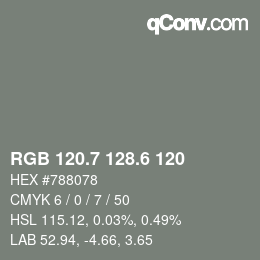 カラーコード: RGB 120.7 128.6 120 | qconv.com