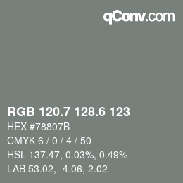 カラーコード: RGB 120.7 128.6 123 | qconv.com