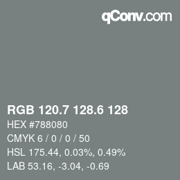 カラーコード: RGB 120.7 128.6 128 | qconv.com