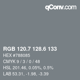 カラーコード: RGB 120.7 128.6 133 | qconv.com