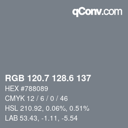 カラーコード: RGB 120.7 128.6 137 | qconv.com