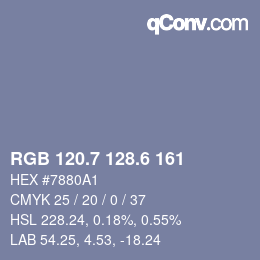 カラーコード: RGB 120.7 128.6 161 | qconv.com