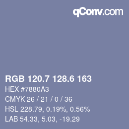 カラーコード: RGB 120.7 128.6 163 | qconv.com