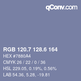 カラーコード: RGB 120.7 128.6 164 | qconv.com