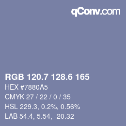 カラーコード: RGB 120.7 128.6 165 | qconv.com
